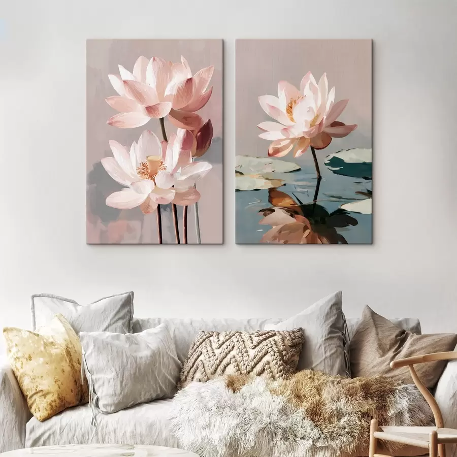 wall murals Delicate pink lotuses in modern digital painting style m01152