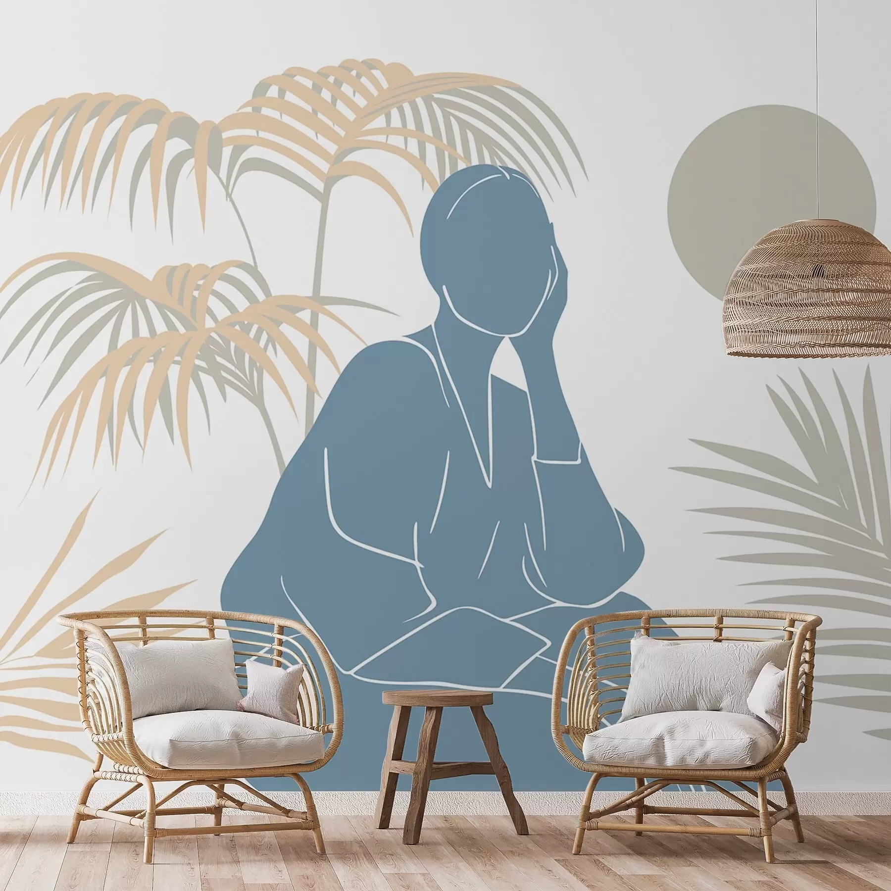 Wall Mural Photo Wallpaper Silhouette of a woman and palm leaves w05190v1