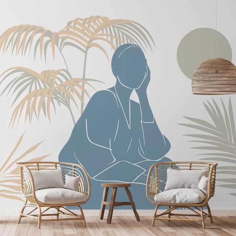 wall murals Silhouette of a woman and palm leaves w05190v1
