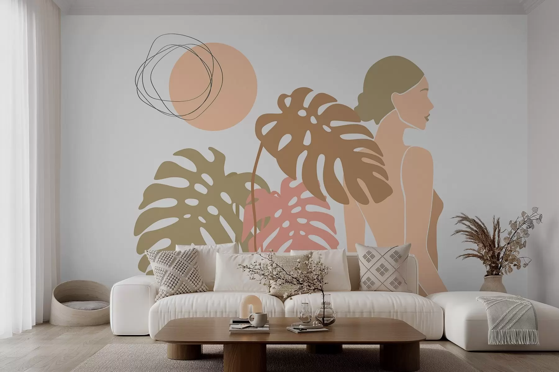 Wall Mural Photo Wallpaper Silhouette of a woman near tropical leaves w05192v1
