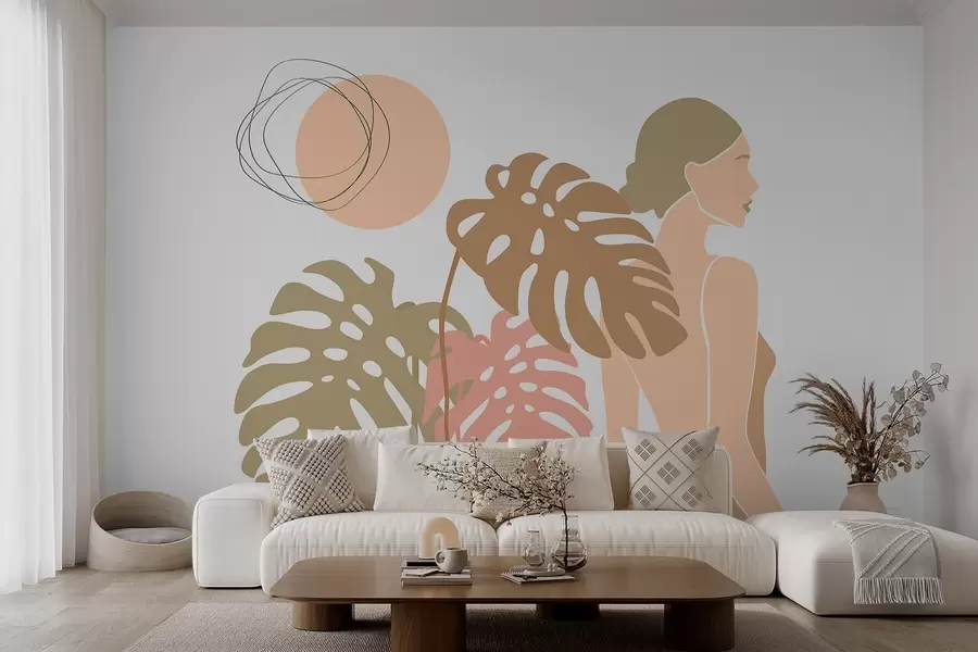 Wall Mural Photo Wallpaper Silhouette of a woman near tropical leaves w05192v1