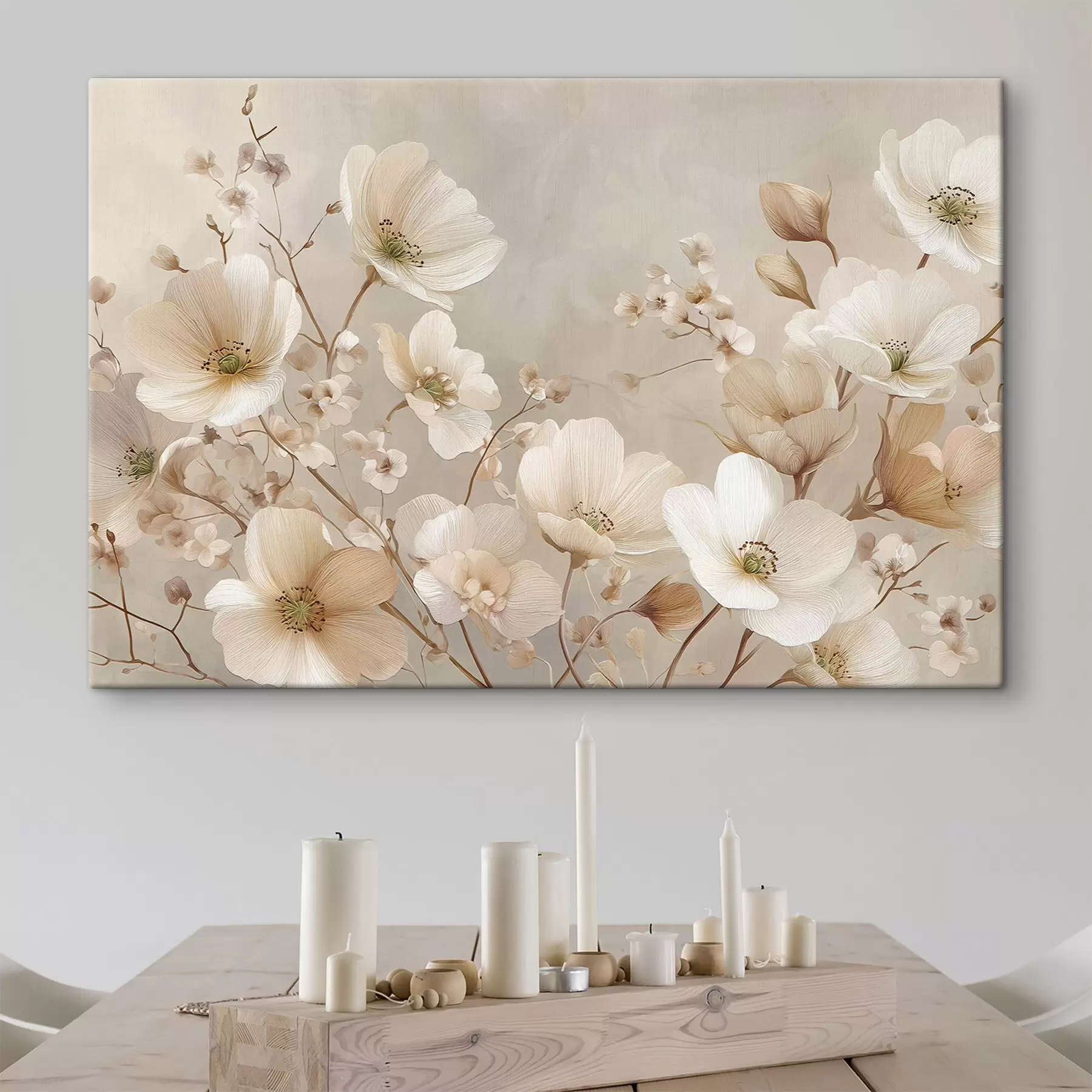 murales Flores grandes sobre fondo claro s47650