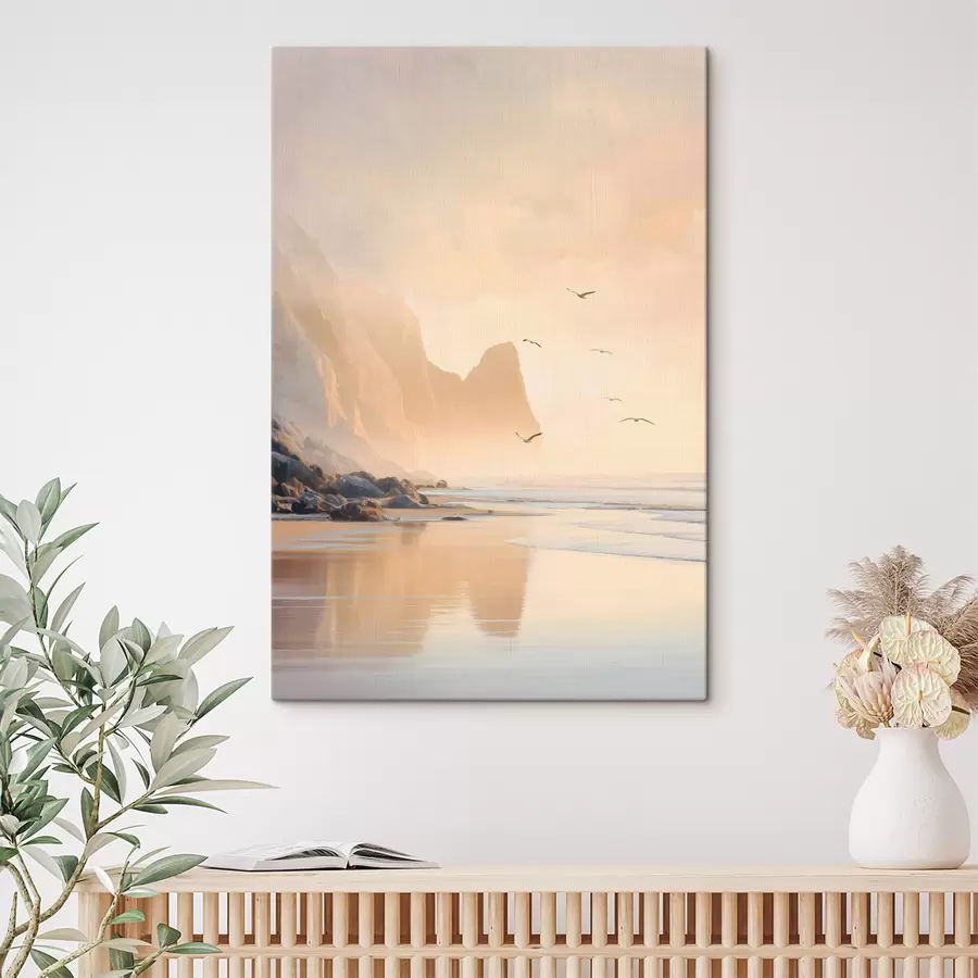 wall murals ocean dawn against the backdrop of mountains s47689