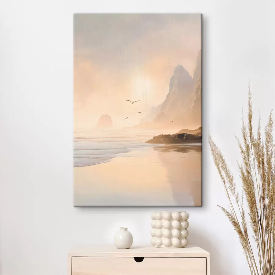 wall murals ocean dawn against the backdrop of mountains s47690