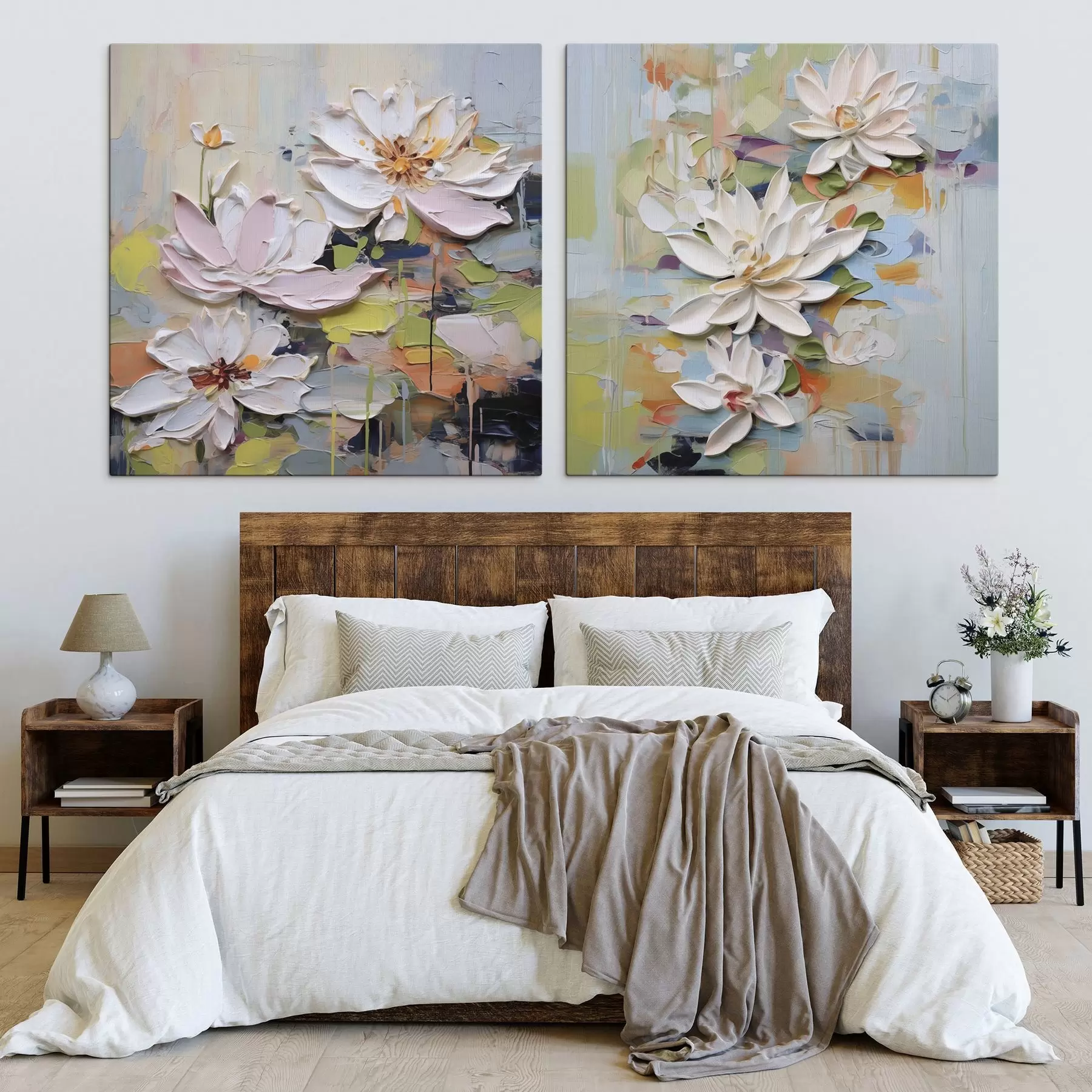 murales Flores de loto abstractas, pintura imitación m01295