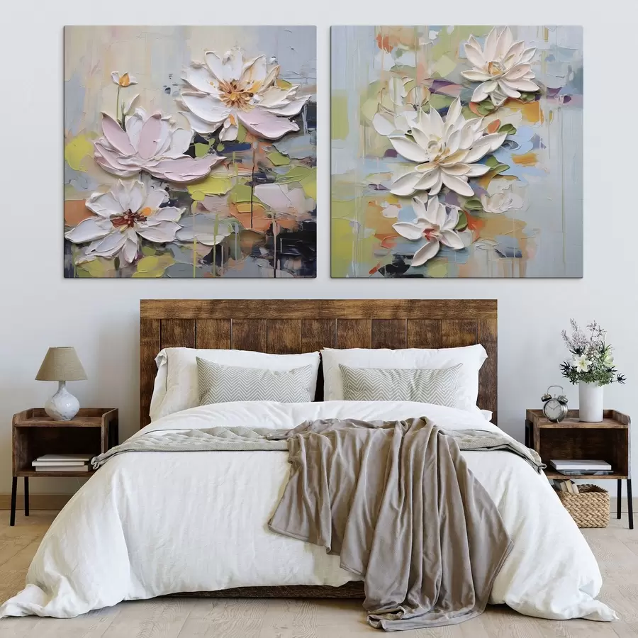 murales Flores de loto abstractas, pintura imitación m01295