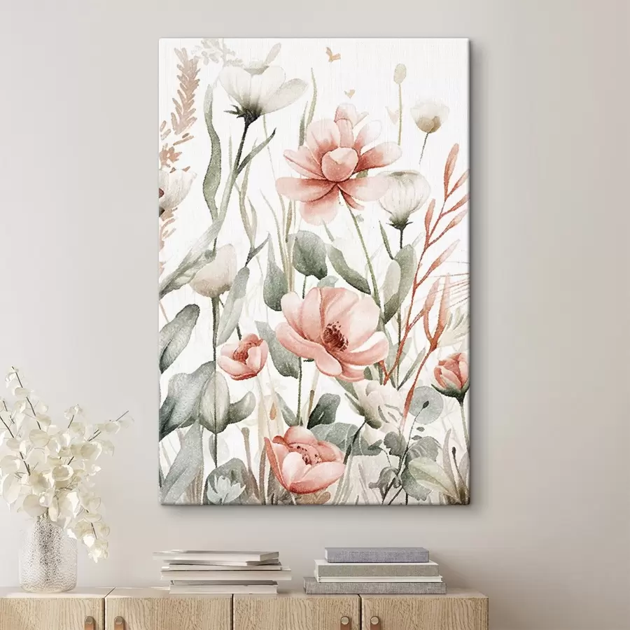 wall murals Watercolor flowers, pencil effect s47740