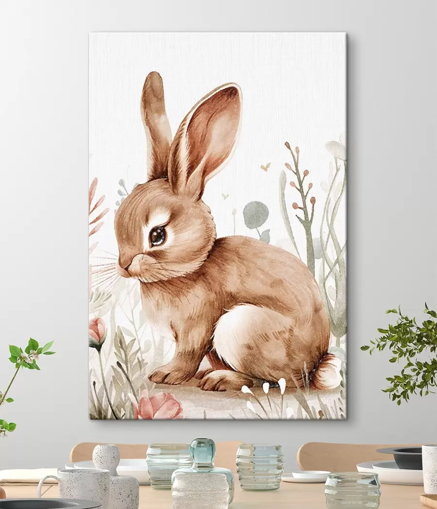wall murals Cute bunny in flowers, pencil effect s47741