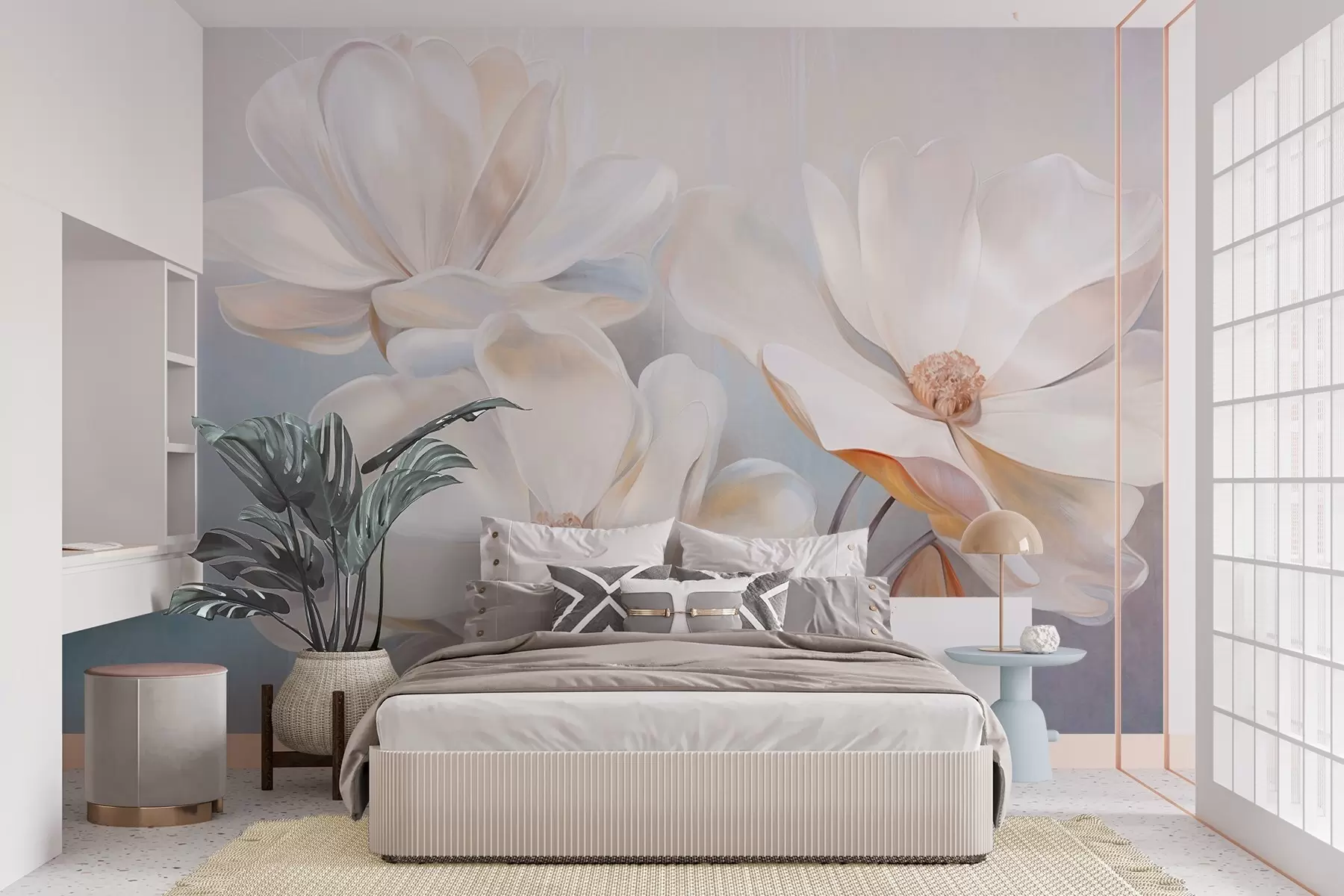 Wall Mural Photo Wallpaper White fantasy magnolia flowers with delicate textured petals, a soft, abstract background w09373