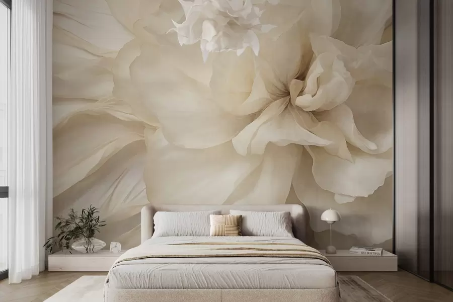 Wall Mural Photo Wallpaper Textured delicate, light-colored flower with translucent petals, soft abstract background w09632