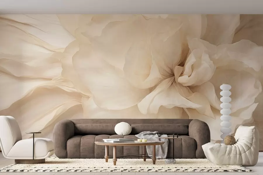Wall Mural Photo Wallpaper Textured delicate, light-colored flower with translucent petals, soft abstract background w09632