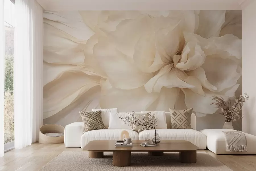 murales Flor delicada y texturizada, de color claro, con pétalos translúcidos y un fondo abstracto suave. w09632