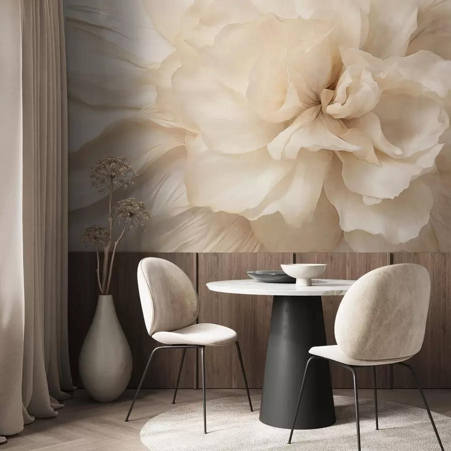 Wall Mural Photo Wallpaper Textured delicate, light-colored flower with translucent petals, soft abstract background w09632