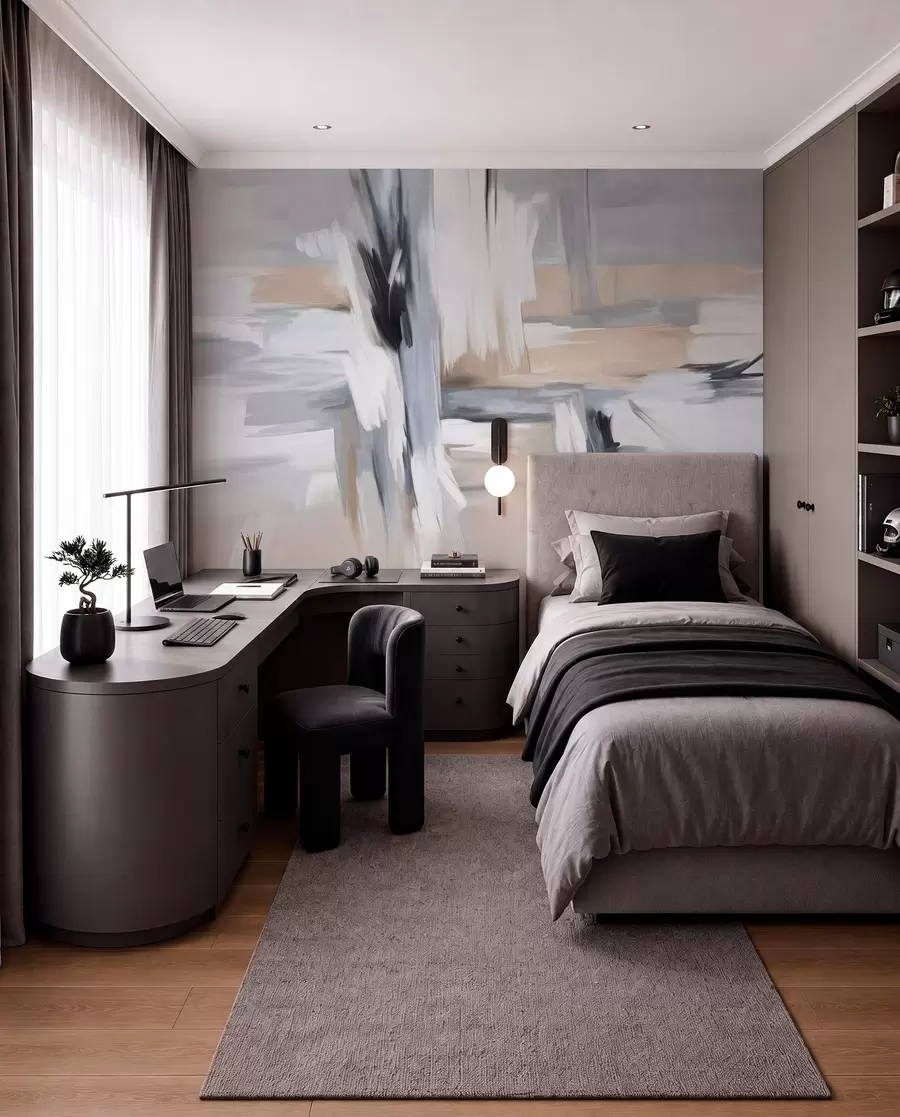 wall murals Abstract textured painting style with brushstrokes in shades of white, gray and beige w09651