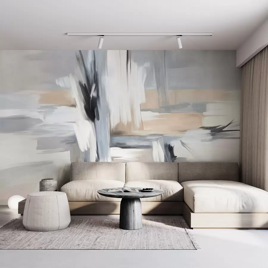 Wall Mural Photo Wallpaper Abstract textured painting style with brushstrokes in shades of white, gray and beige w09651
