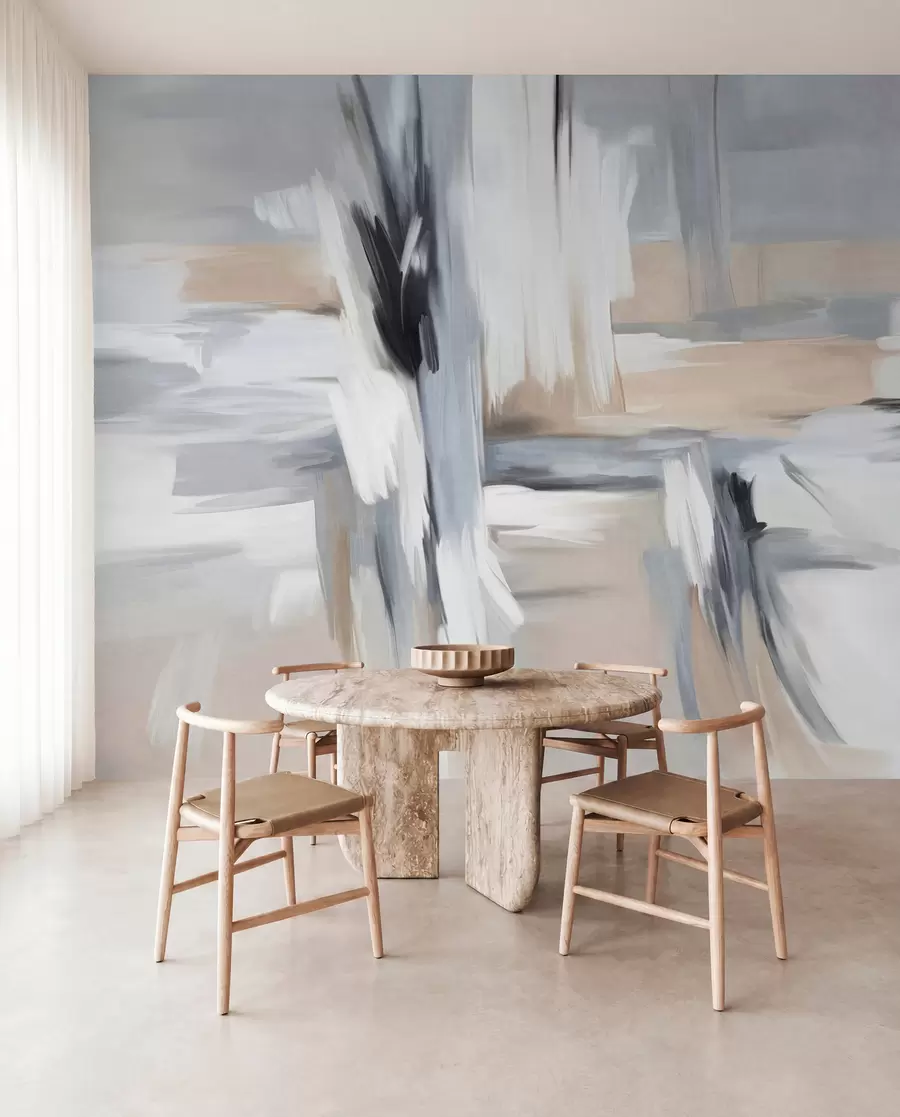 wall murals Abstract textured painting style with brushstrokes in shades of white, gray and beige w09651