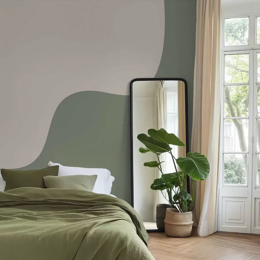 Wall Mural Photo Wallpaper Smooth abstract shapes in light beige and green shades w05097