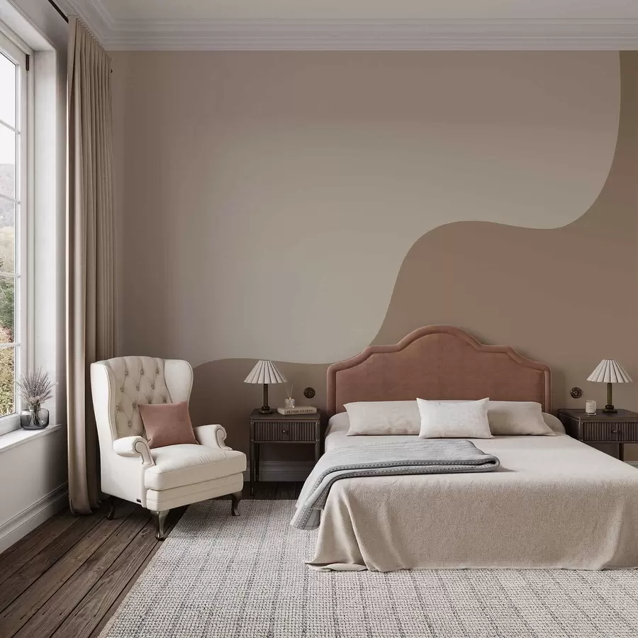 murais de parede Formas abstratas suaves em tons de bege claro e castanho w05097v2