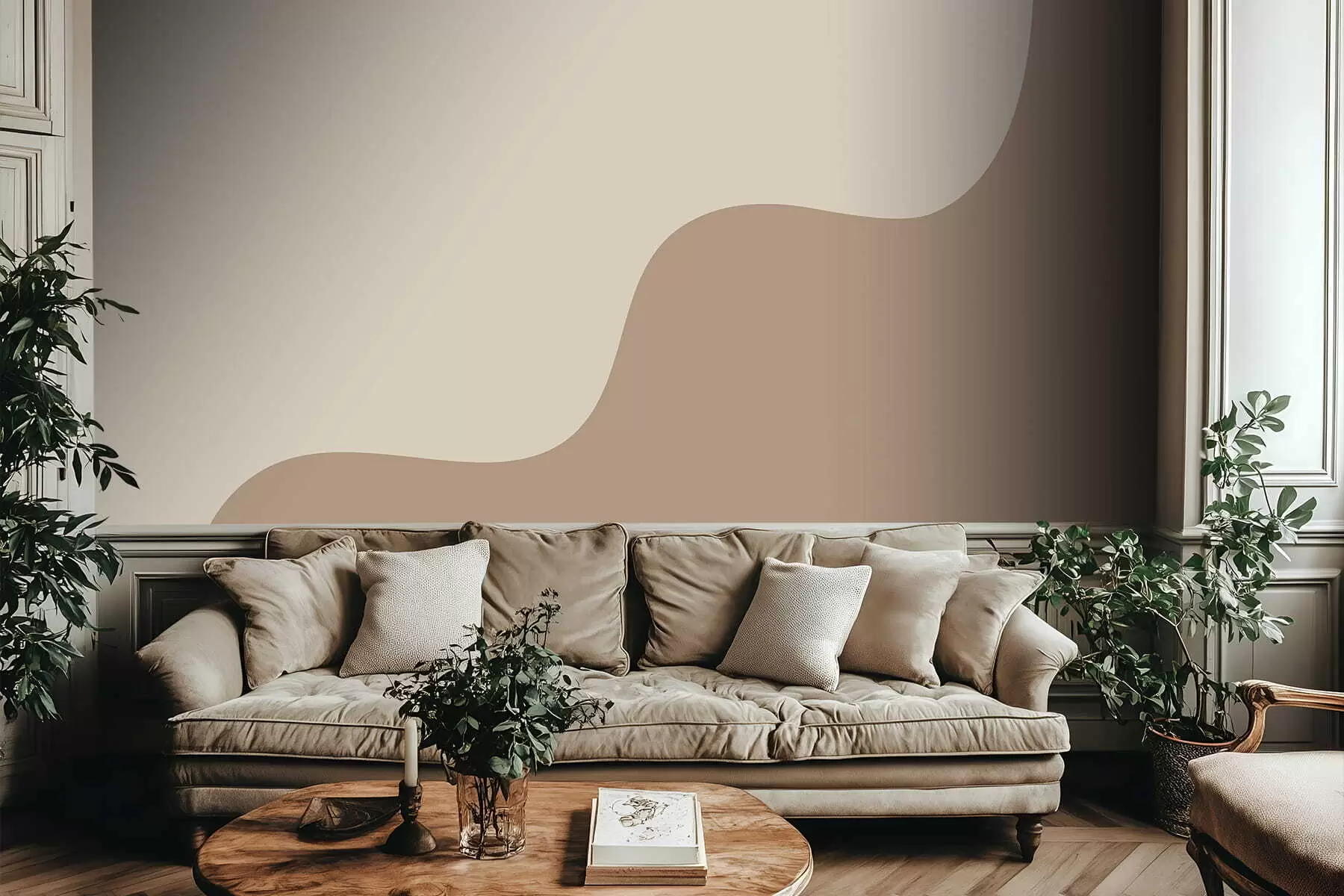 Wall Mural Photo Wallpaper Smooth abstract shapes in light beige and brown tones w05097v2