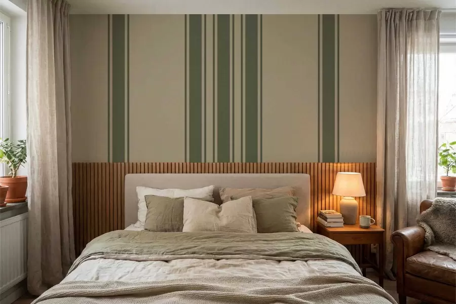 Wall Mural Photo Wallpaper Vertical stripes in muted green and beige palette w05098