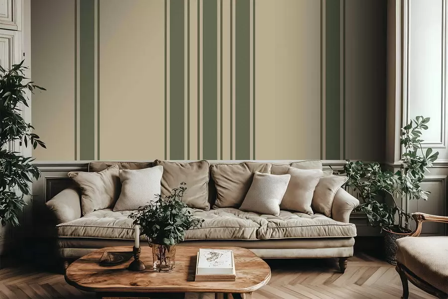 Wall Mural Photo Wallpaper Vertical stripes in muted green and beige palette w05098