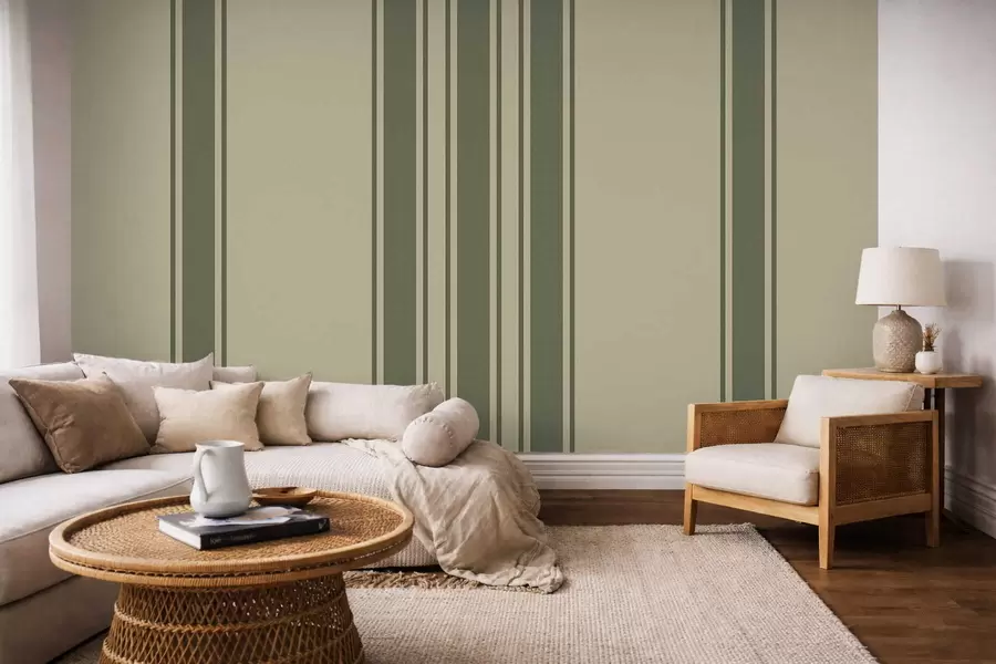 murales Rayas verticales en tonos verdes apagados y beige. w05098