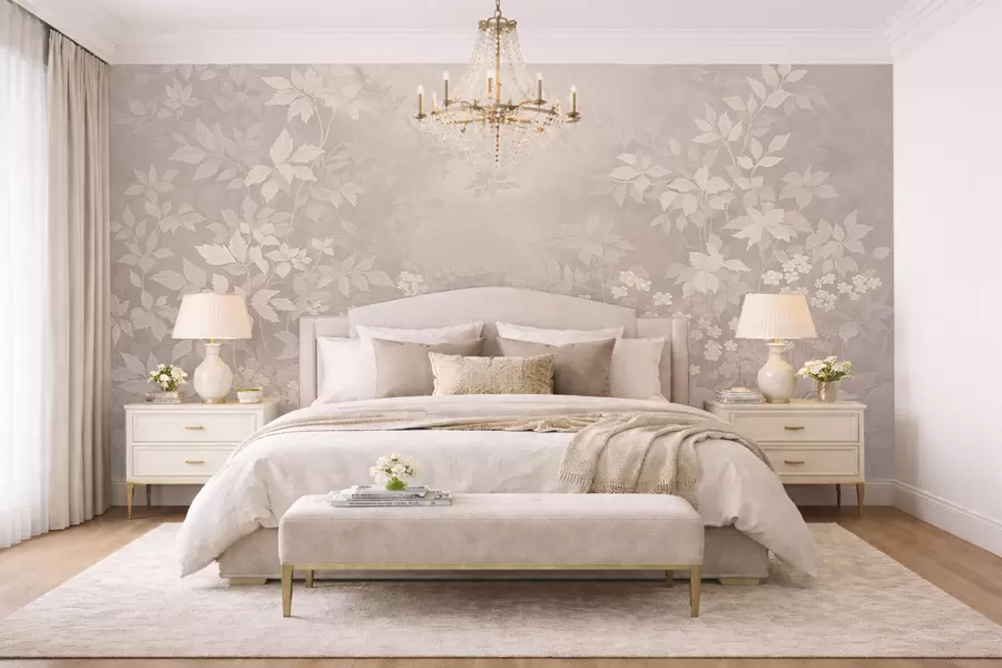 Wall Mural Photo Wallpaper Light botanical ornament with leaves and small flowers w05115