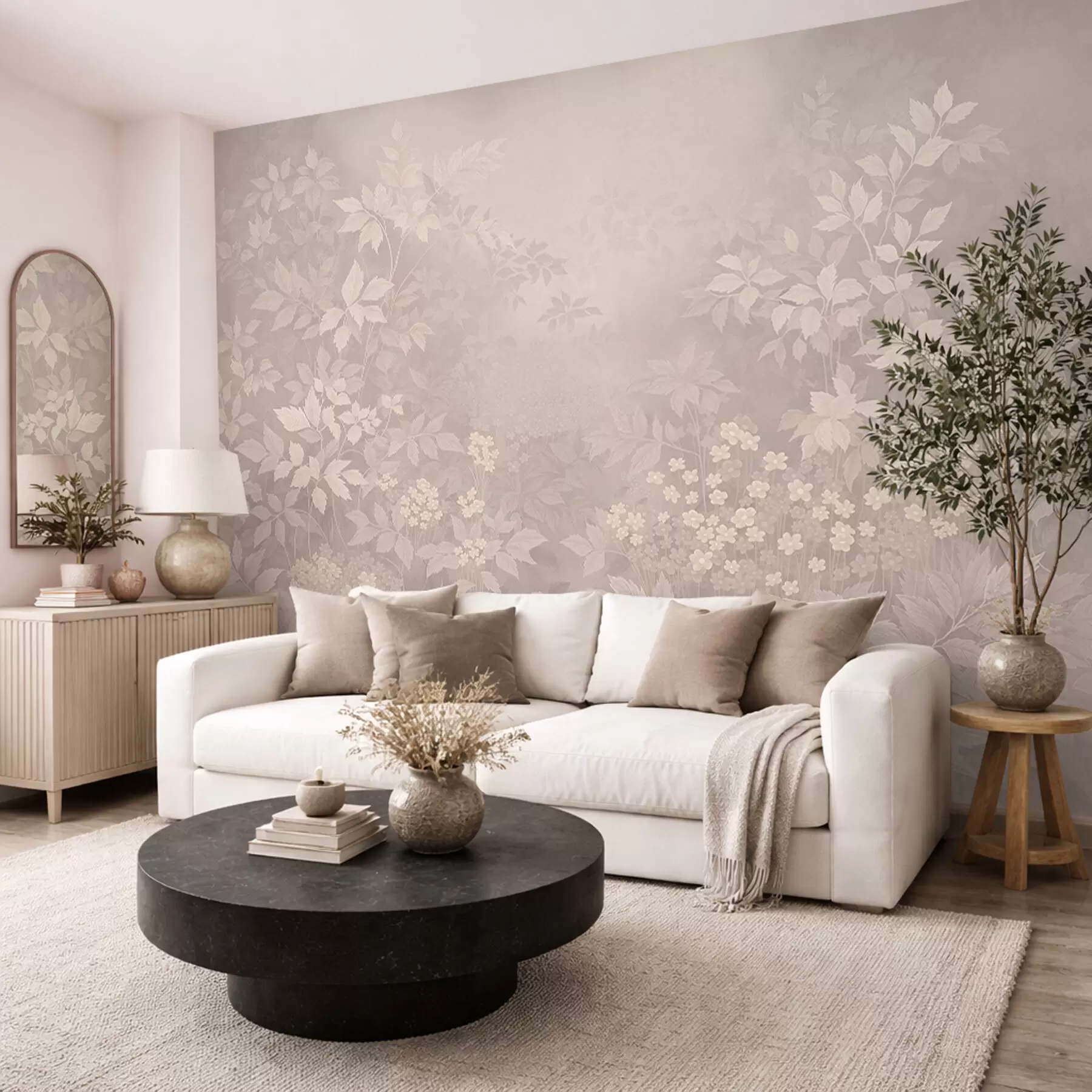 Wall Mural Photo Wallpaper Light botanical ornament with leaves and small flowers w05115