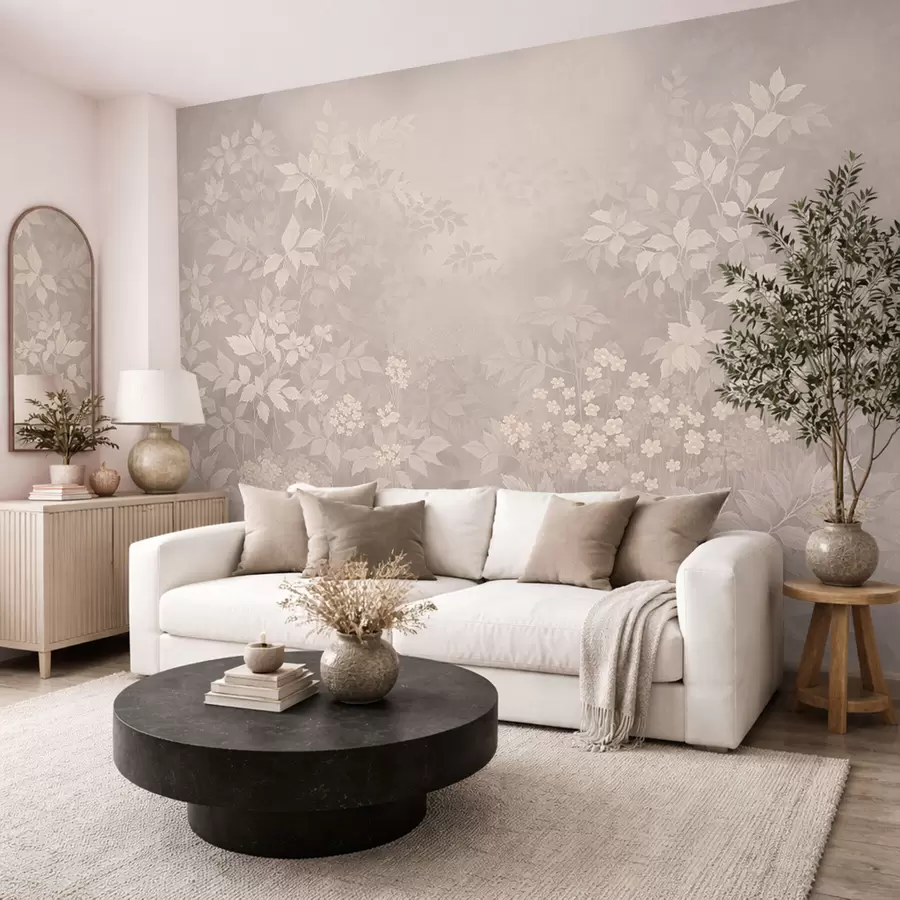 Wall Mural Photo Wallpaper Light botanical ornament with leaves and small flowers w05115