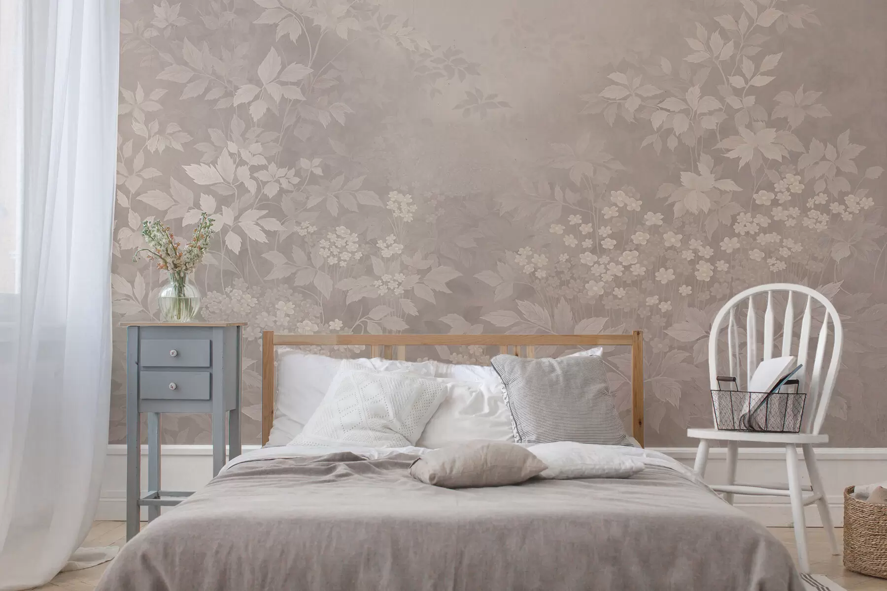 Wall Mural Photo Wallpaper Light botanical ornament with leaves and small flowers w05115