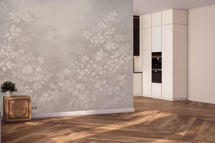 Wall Mural Photo Wallpaper Light botanical ornament with leaves and small flowers w05115