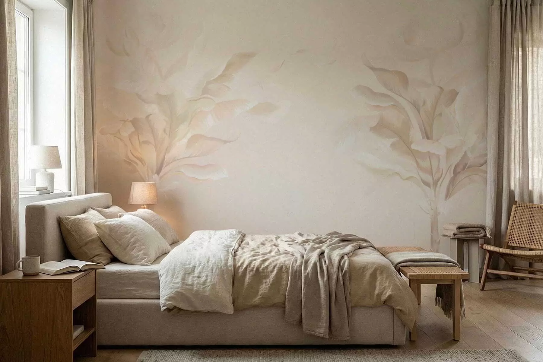 Wall Mural Photo Wallpaper Airy decorative plants in warm creamy tones w05126