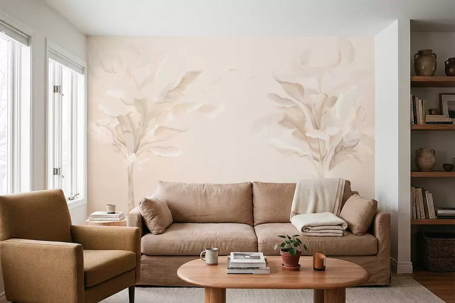 Wall Mural Photo Wallpaper Airy decorative plants in warm creamy tones w05126