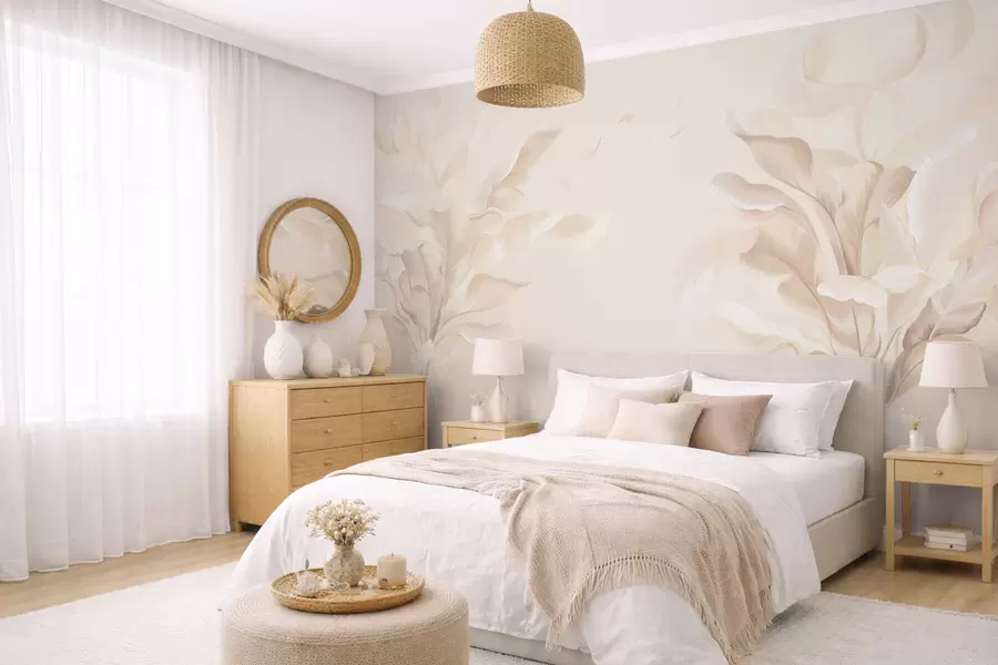 Wall Mural Photo Wallpaper Airy decorative plants in warm creamy tones w05126