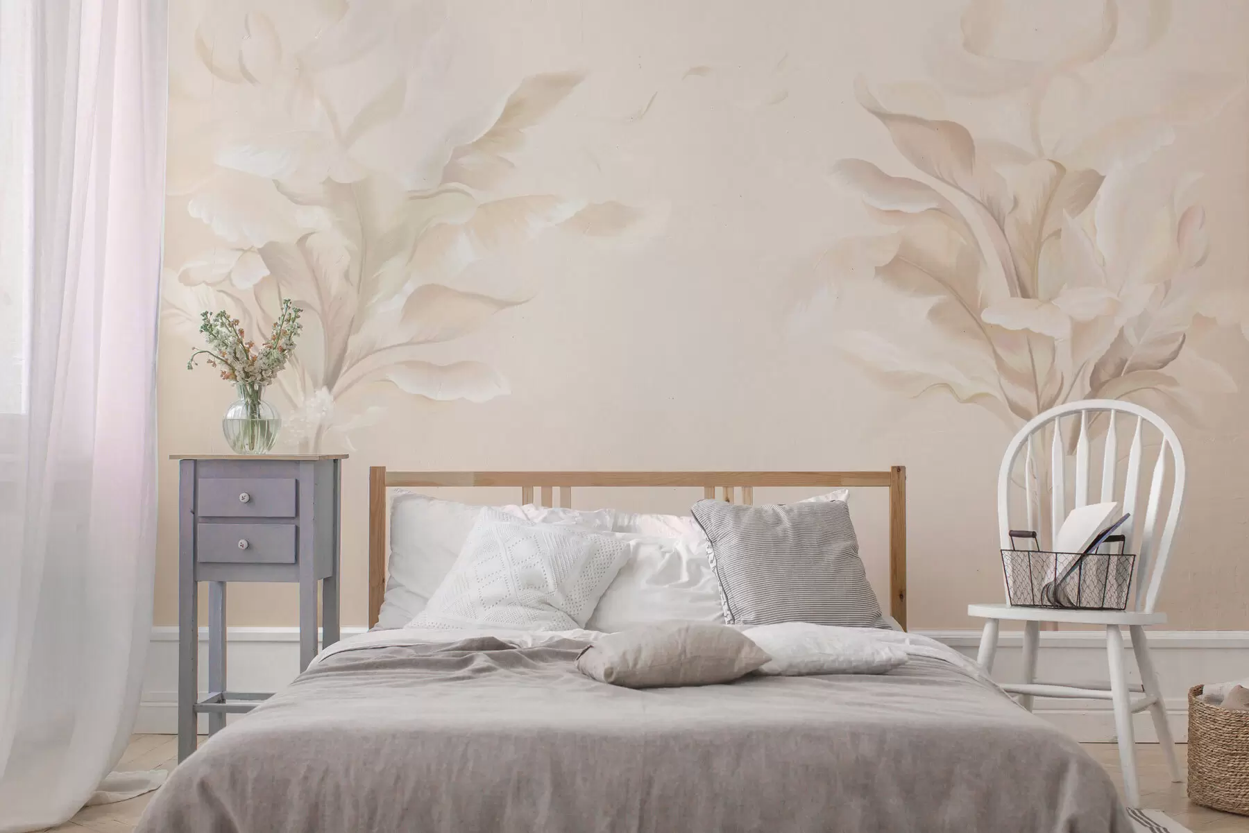 Wall Mural Photo Wallpaper Airy decorative plants in warm creamy tones w05126