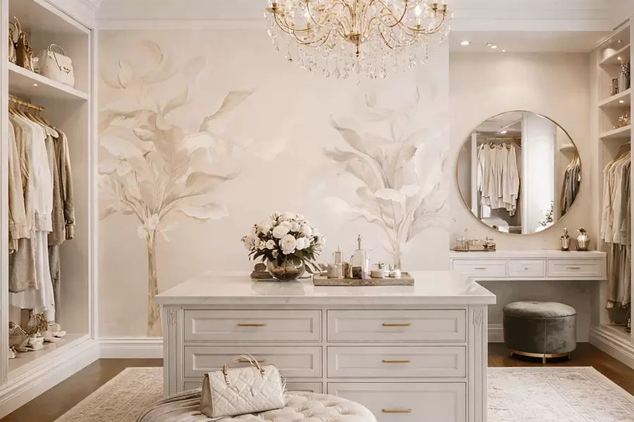 Wall Mural Photo Wallpaper Airy decorative plants in warm creamy tones w05126