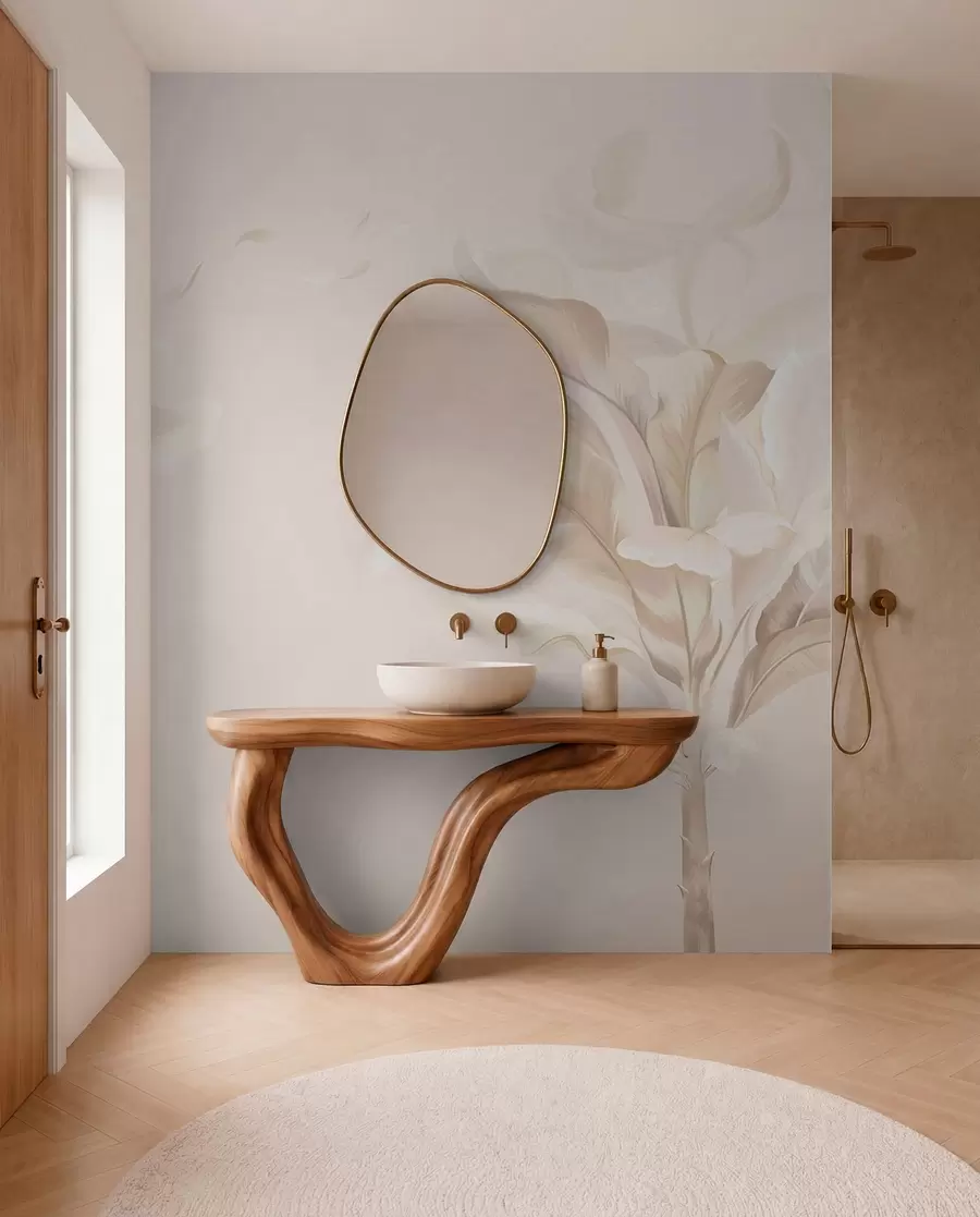 wall murals Airy decorative plants in warm creamy tones w05126