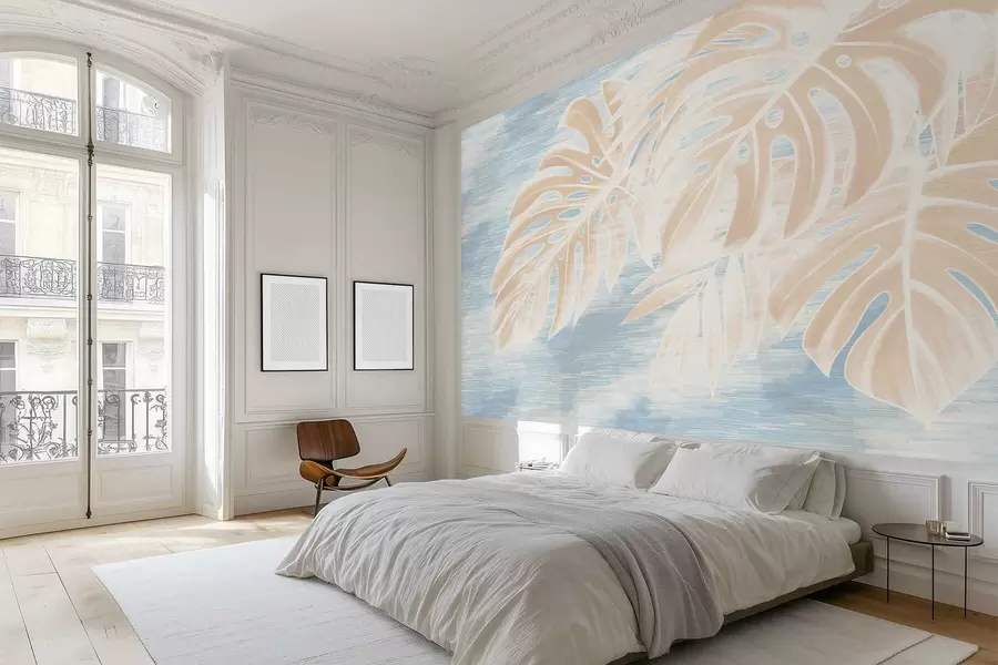 Wall Mural Photo Wallpaper Abstract leaves in warm beige tones on a light background w05130