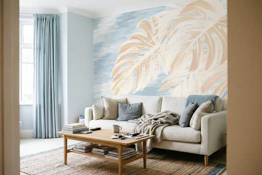 Wall Mural Photo Wallpaper Abstract leaves in warm beige tones on a light background w05130