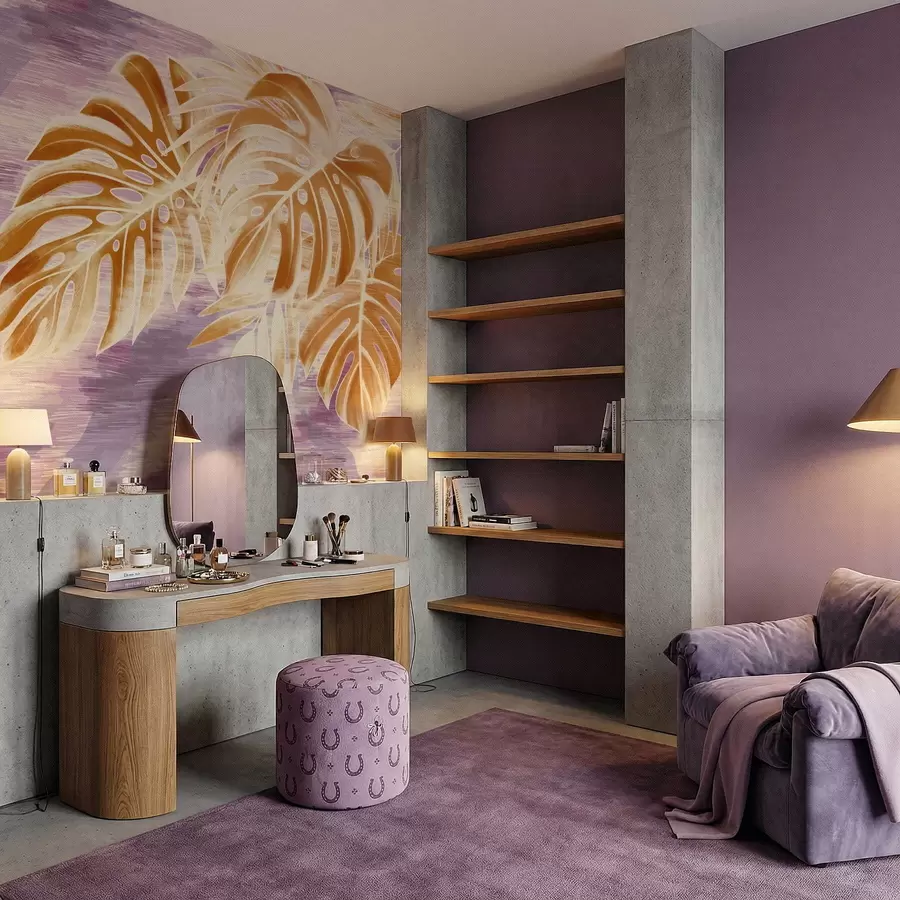 Wall Mural Photo Wallpaper Leaves in warm orange tones on a purple background w05130v2