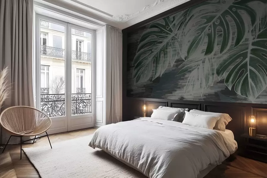 Wall Mural Photo Wallpaper Dark green leaves on a textured dark background w05130v4