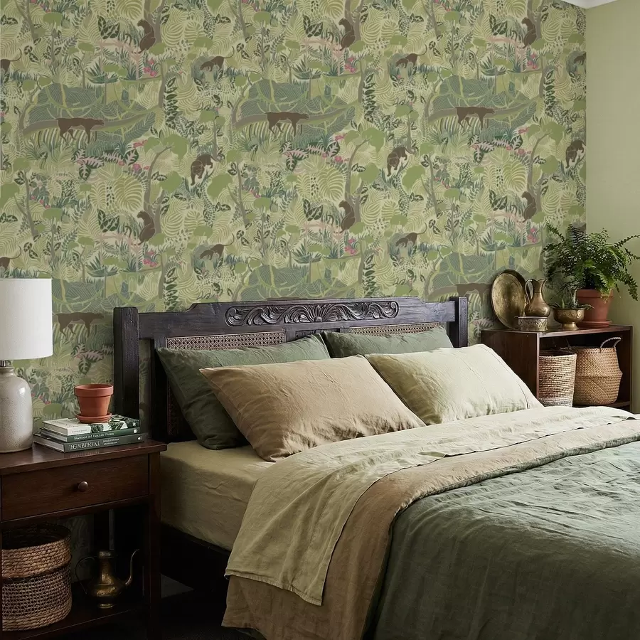 peintures murales Scène forestière avec des animaux et un feuillage dense a01108