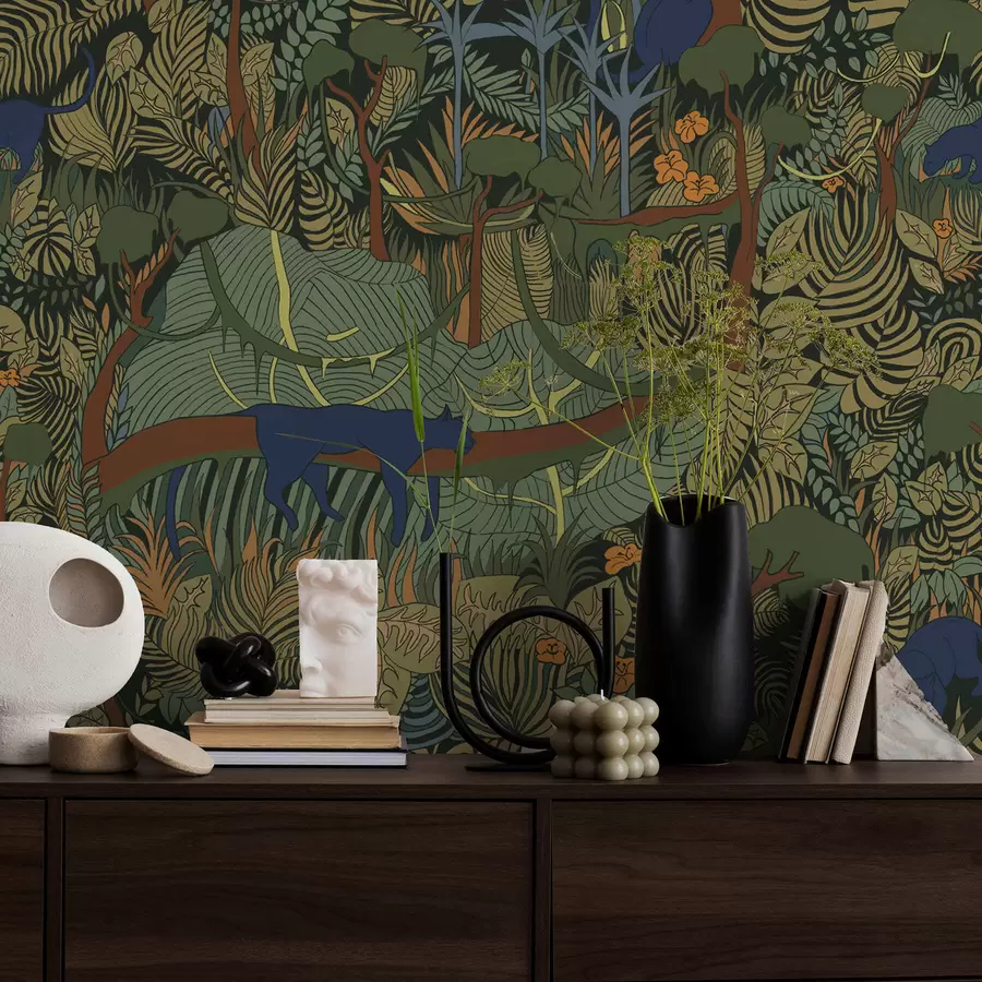 Wall Mural Photo Wallpaper Dark forest scene with animals a01108v1