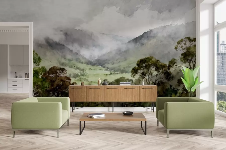 Wall Mural Photo Wallpaper Painted landscape in the fog w05185