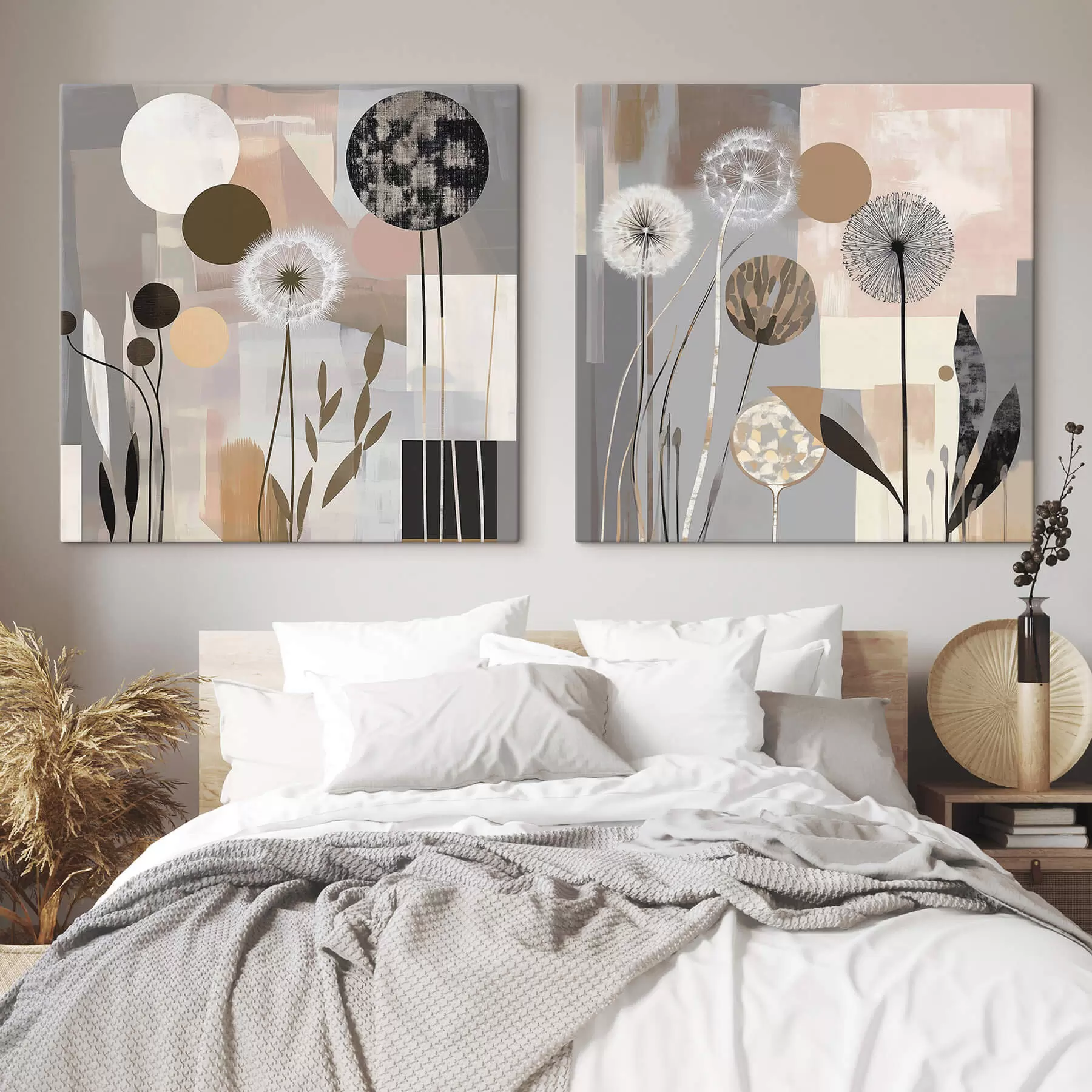 wall murals Abstraction with dandelions and plants m01276