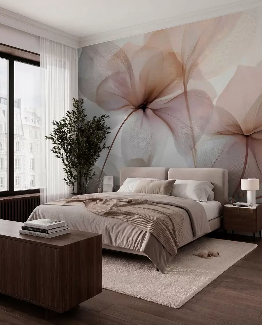 peintures murales fleurs semi-transparentes avec des nervures w05070
