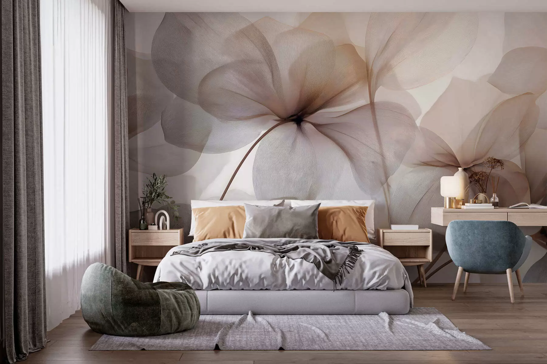 Wall Mural Photo Wallpaper semi-transparent flowers with veins w05070