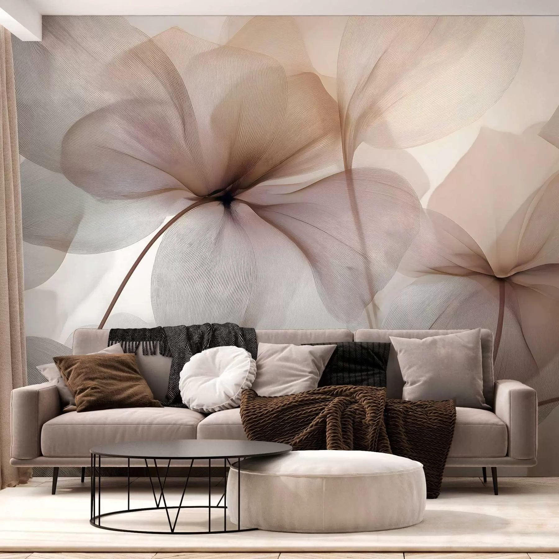 wall murals semi-transparent flowers with veins w05070