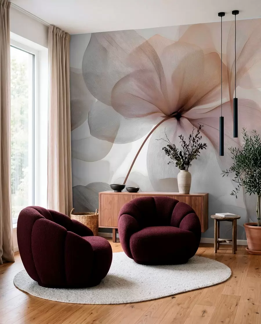 Wall Mural Photo Wallpaper semi-transparent flowers with veins w05070