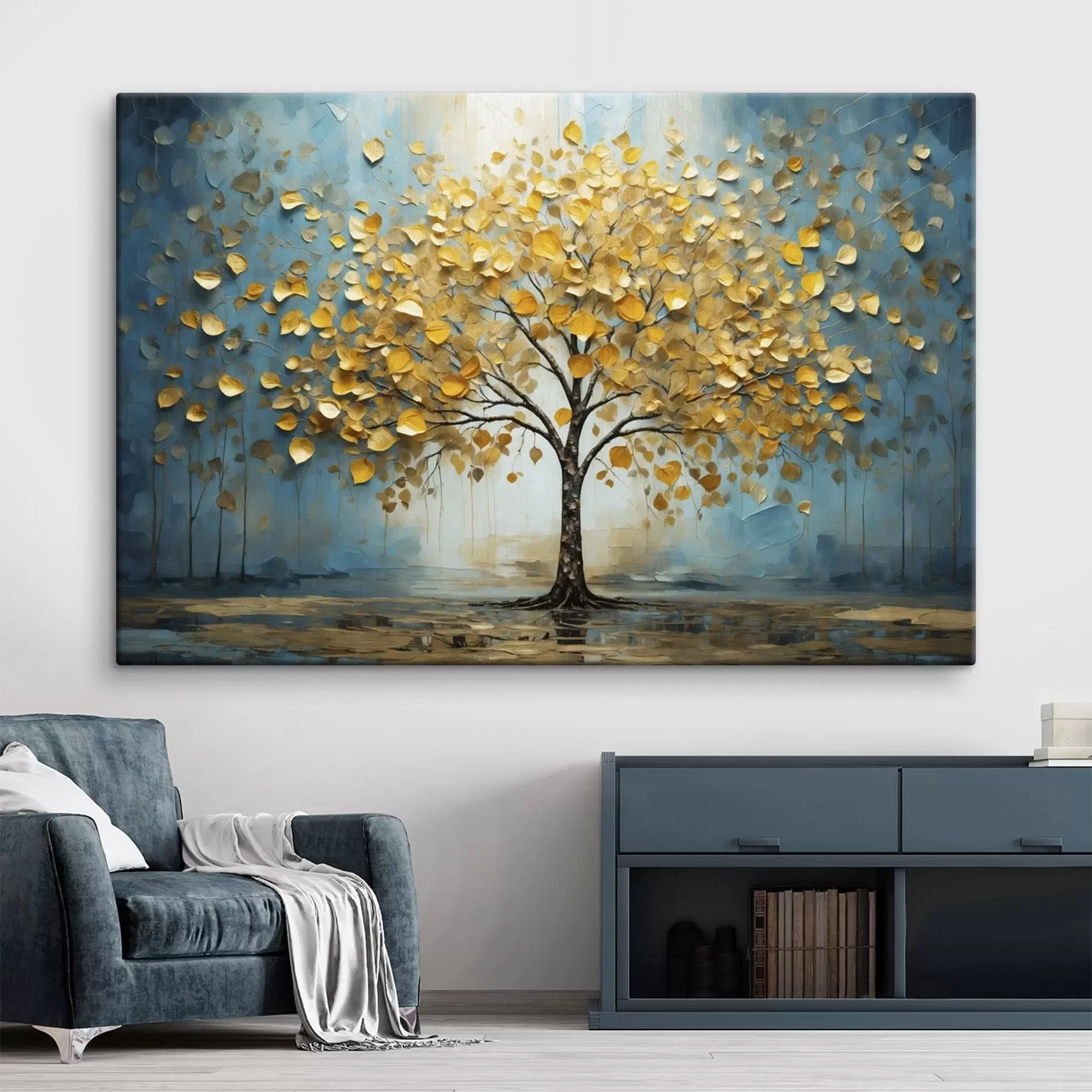 wall murals Tree with yellow leaves against blue tones s47256